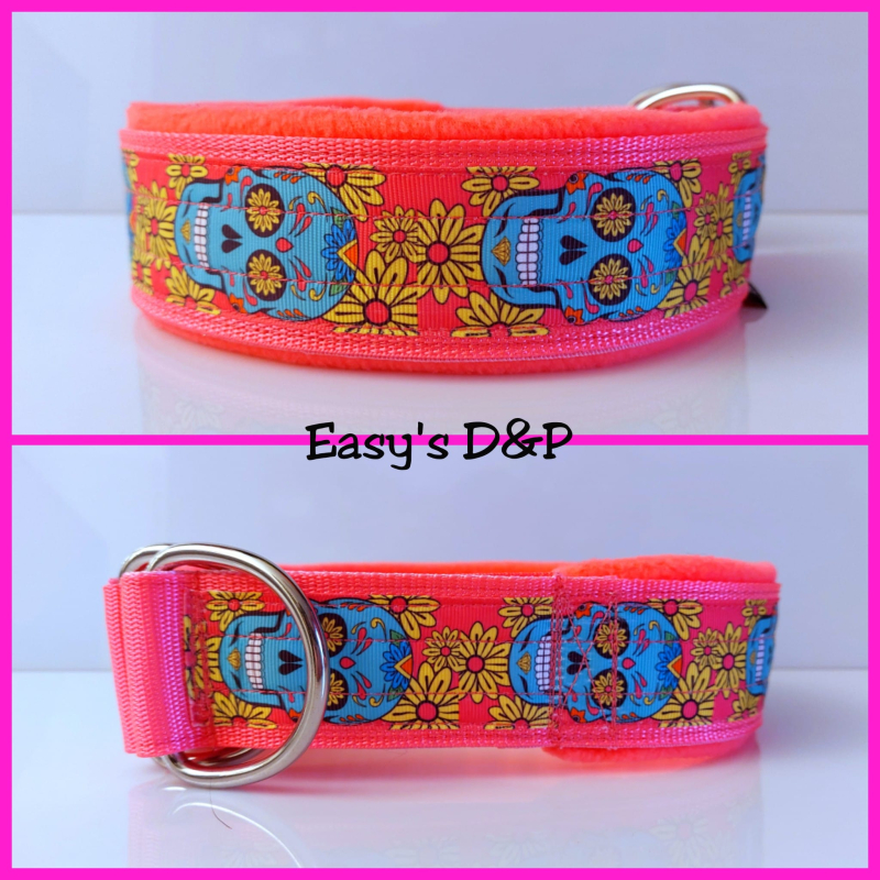 Halfcheck neon roze turquoise skull 