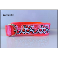 Halfcheck halsband neon roze panterprint bloemen 