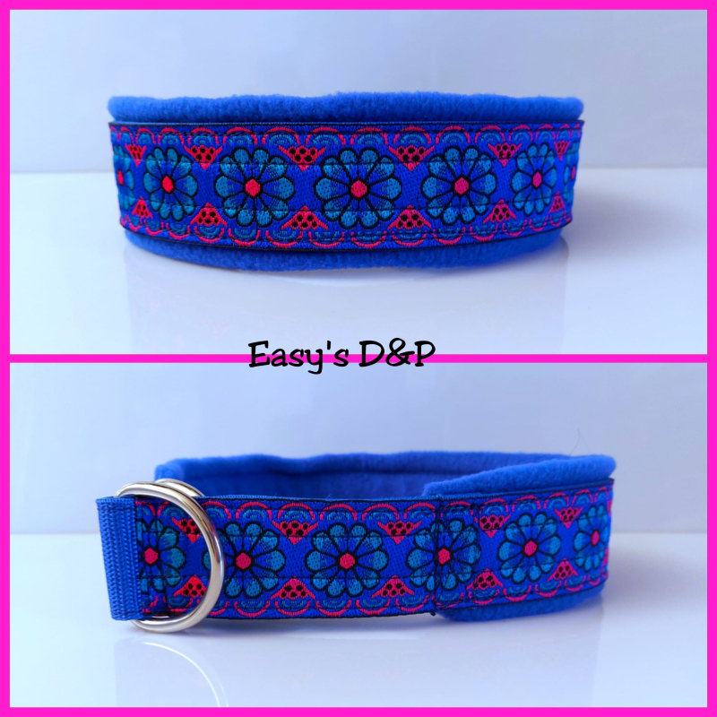 Halfcheck halsband blauw bloemen OP=OP