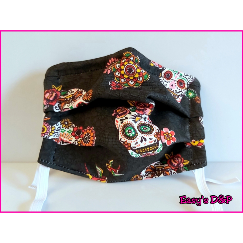 Mondkapje skull bloemen zwart 