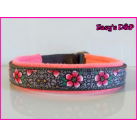 Sliphalsband grijs barok bloemen neon roze fleece 