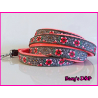 Sliphalsband grijs barok bloemen neon roze fleece 
