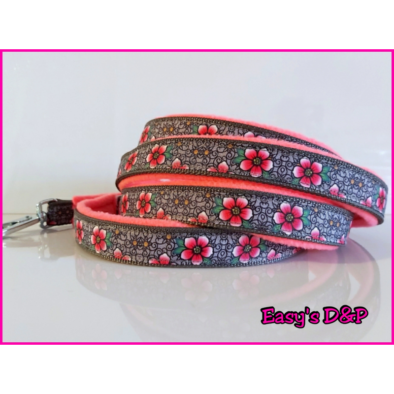 Lijn grijs barok bloemen neon roze fleece 