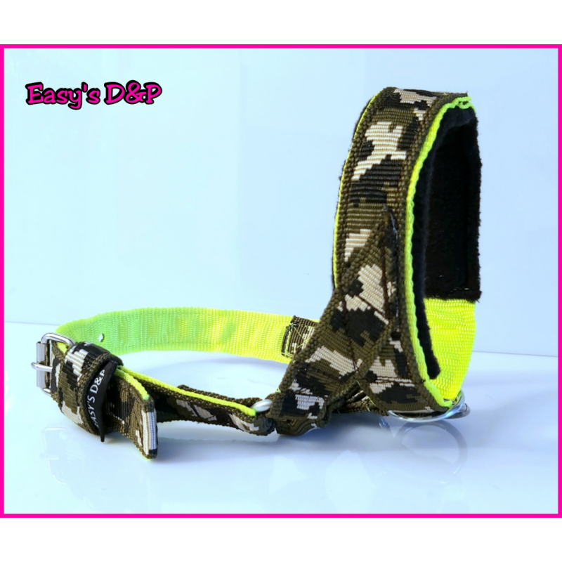 Hoofdhalster hondneon geel groen camo zwart fleece 