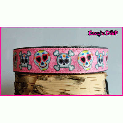 Roze happy skulls grijs 2,5cm hb