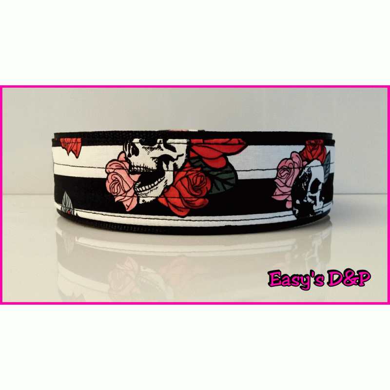Skull rozen streep zwart stof hb