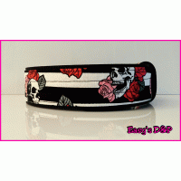 Skull rozen streep zwart stof hb