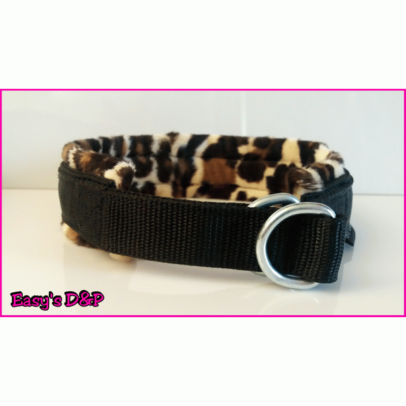 Sliphalsband zwart panterprint voering 