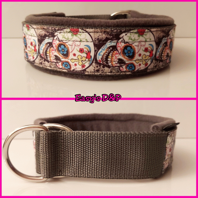 Sliphalsband skull kruis grijs 