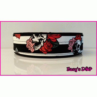 Skull rozen streep zwart stof hb