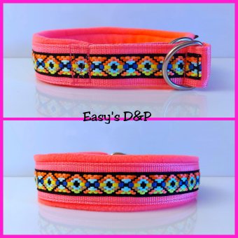 Halfcheck neon roze Ibiza halsband 