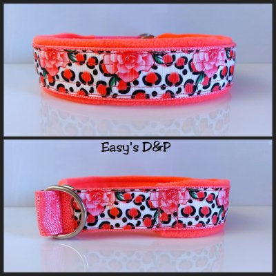 Halfcheck halsband neon roze panterprint bloemen 