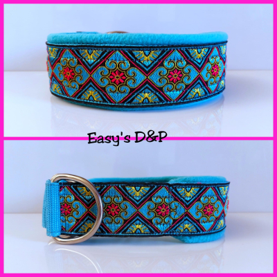 Halfcheck halsband turquoise vierkant