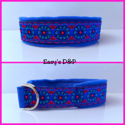 Halfcheck halsband blauw bloemen 