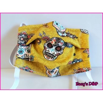 Mondkapje skull bloemen geel