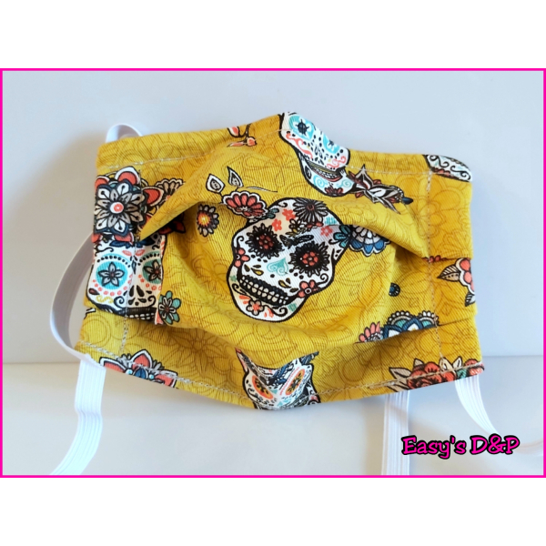 Mondkapje skull bloemen geel