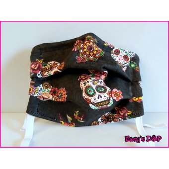 Mondkapje skull bloemen zwart 